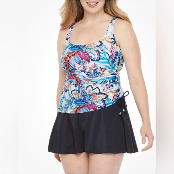 Azul by Maxine of Hollywood Tropical Floral Swim Dress Sz 10 One Piece Swimsuit - Picture 1 of 11